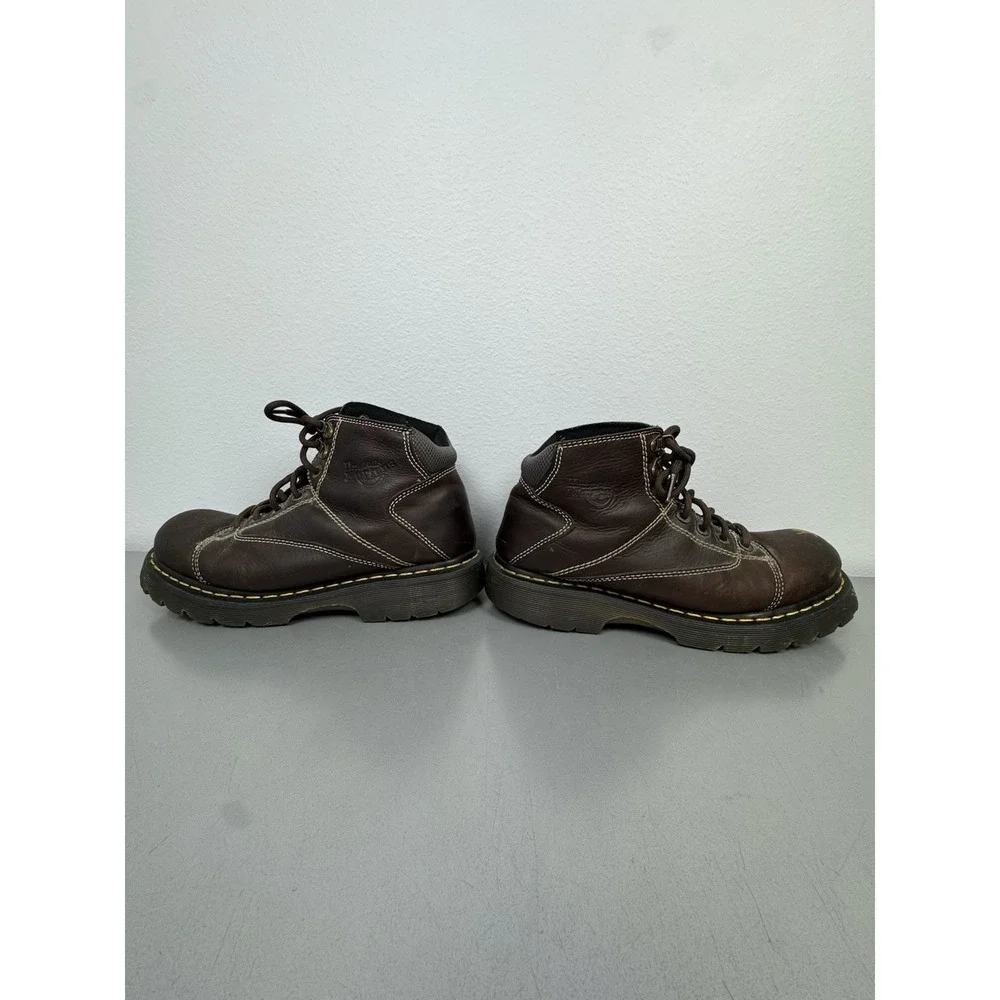 Vintage Dr Martens Boots Mens 10 M Brown Leather Ankle Work Brown Yellow 90s Y2K